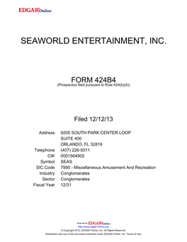 Seaworld Entertainment, Inc