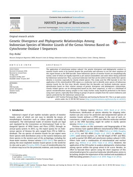 Genetic Divergence and Phylogenetic Relationships Among Indonesian Species of Monitor Lizards of the Genus Varanus Based on Cytochrome Oxidase I Sequences