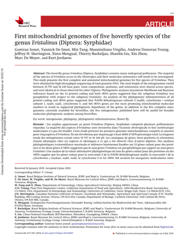 First Mitochondrial Genomes of Five Hoverfly Species of the Genus