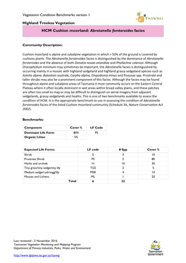 HCM Cushion Moorland: Abrotanella Forsteroides Facies