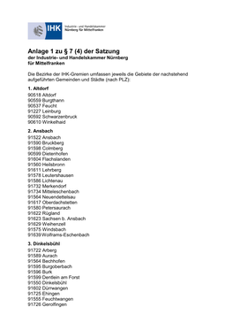 Anlage 1 Zu § 7 (4) Der Satzung Der Industrie- Und Handelskammer Nürnberg Für Mittelfranken