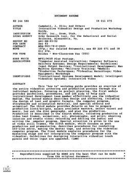 Interactive Videodisc Design and Production Workshop Guide. INSTITUTION WICAT, Inc., Orem, Utah