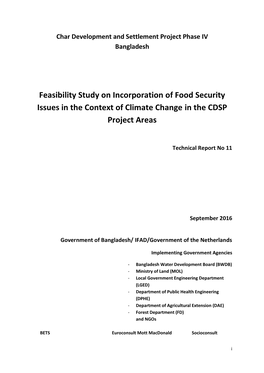 Feasibility Study on Incorporation of Food Security Issues in the Context of Climate Change in the CDSP Project Areas