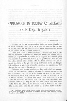 CATALOGACION DE DOCUME\TOS MEDIEVALES De La Rioja Burgalesa