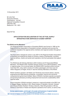 Application for Declaration of Jet Fuel Supply Infrastructure Services At