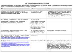 Key Social Role Valorisation Articles