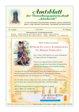 Amtsblatt Der Verwaltungsgemeinschaft „Ländereck“