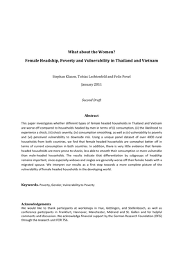 Female Headship, Poverty and Vulnerability in Thailand and Vietnam