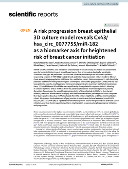 A Risk Progression Breast Epithelial 3D Culture Model Reveals Cx43