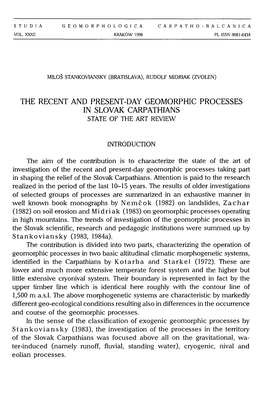 The Recent and Present-Day Geomorphic Processes in Slovak Carpathians State of the Art Review