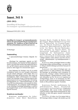 Innst. 341 S (2011–2012) Innstilling Til Stortinget Fra Transport- Og Kommunikasjonskomiteen