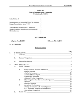 Federal Communications Commission FCC 01-192 Before the Federal