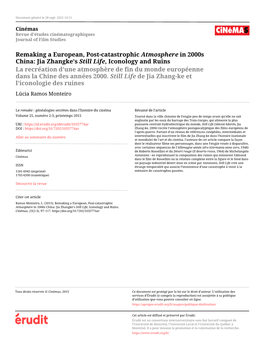 Remaking a European, Post-Catastrophic Atmosphere in 2000S China: Jia Zhangke's Still Life, Iconology and Ruins
