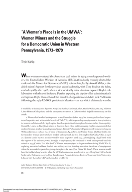 “A Woman's Place Is in the UMWA”: Women Miners and the Struggle For