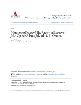 Monsters to Destroy? the Rhetorical Legacy of John Quincy Adams' July