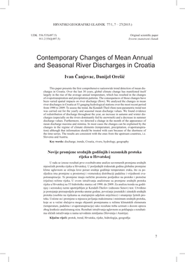 Contemporary Changes of Mean Annual and Seasonal River Discharges in Croatia