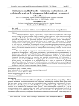 Rationalism, Constructivism and Optimism for Strategic Decision Process in International Environment