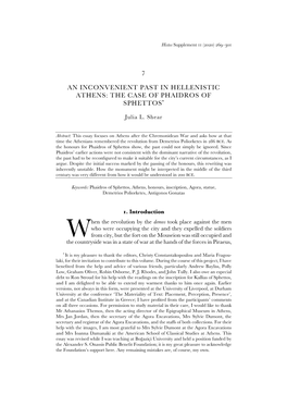 An Inconvenient Past in Hellenistic Athens: the Case of Phaidros of Sphettos *