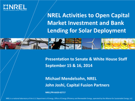NREL Activities to Open Capital Market Investment and Bank Lending for Solar Deployment