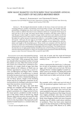 Clutch Sizes That Maximize Annual Fecundity of Multiple-Brooded Birds