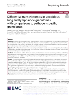 Differential Transcriptomics in Sarcoidosis Lung and Lymph Node