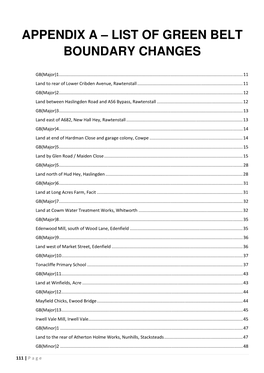 Appendix a – List of Green Belt Boundary Changes