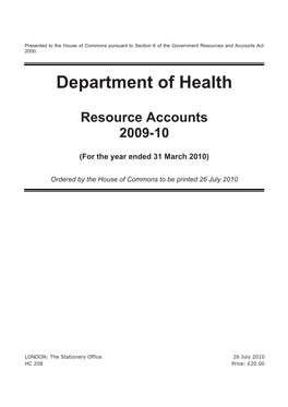 Department of Health Resource Accounts 2009-10 HC