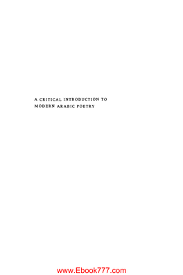 A Critical Introduction to Modern Arabic Poetry