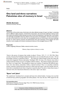 One Land and Three Narratives : Palestinian Sites of Memory in Israel