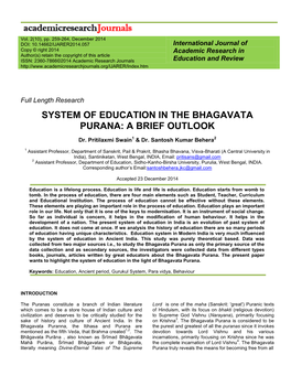 System of Education in the Bhagavata Purana: a Brief Outlook