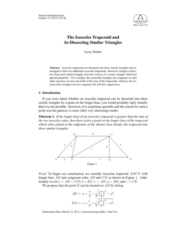 The Isosceles Trapezoid and Its Dissecting Similar Triangles