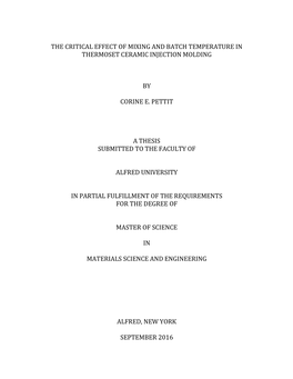 The Critical Effect of Mixing and Batch Temperature in Thermoset Ceramic Injection Molding