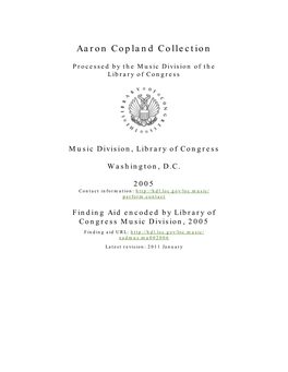 Aaron Copland Collection [Finding Aid]. Library of Congress. [PDF