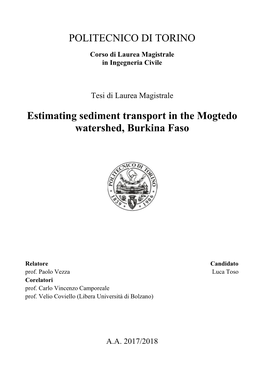 POLITECNICO DI TORINO Estimating Sediment Transport in the Mogtedo