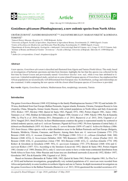 Goniolimon Africanum (Plumbaginaceae), a New Endemic Species from North Africa