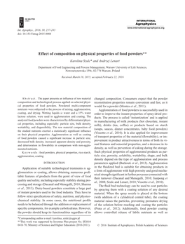 Effect of Composition on Physical Properties of Food Powders** Karolina Szulc* and Andrzej Lenart