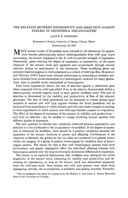 The Relation Between Expressivity and Selection Against Eyeless in Drosophila Melanogaster’