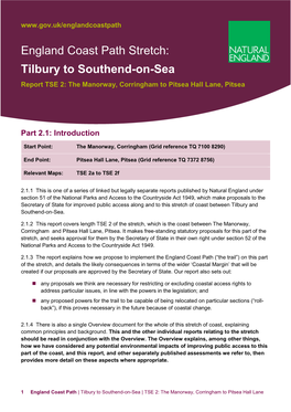 England Coast Path Stretch: Tilbury to Southend-On-Sea Report TSE 2: the Manorway, Corringham to Pitsea Hall Lane, Pitsea