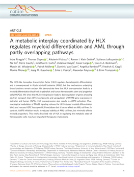 A Metabolic Interplay Coordinated by HLX Regulates Myeloid Differentiation and AML Through Partly Overlapping Pathways