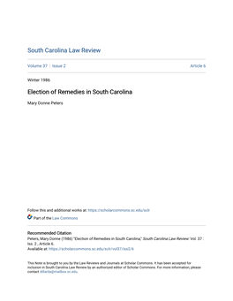 Election of Remedies in South Carolina