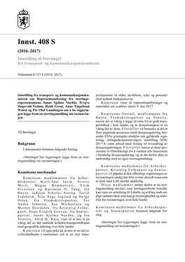 Innst. 408 S (2016–2017) Innstilling Til Stortinget Fra Transport- Og Kommunikasjonskomiteen