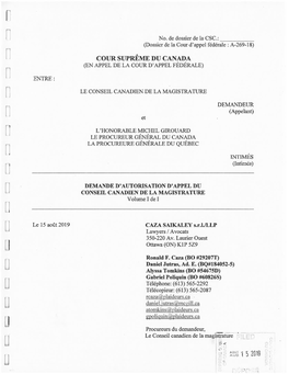 Demande D'autorisation D'appel À La Cour Supreme Du Canada DOCUMENT MANQUANT