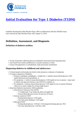 Initial Evaluation for Type 1 Diabetes (T1DM)