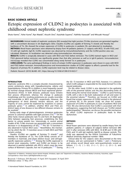 Ectopic Expression of CLDN2 in Podocytes Is Associated with Childhood Onset Nephrotic Syndrome
