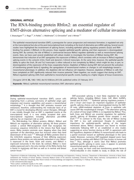 The RNA-Binding Protein Rbfox2: an Essential Regulator of EMT-Driven Alternative Splicing and a Mediator of Cellular Invasion