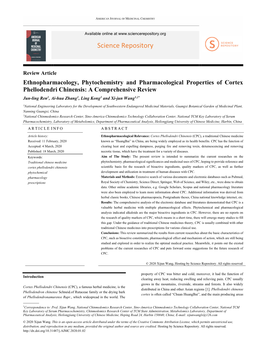 Ethnopharmacology, Phytochemistry And