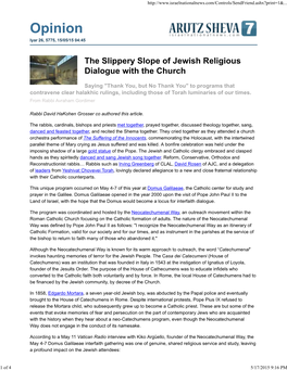 The Slippery Slope of Jewish Religious Dialogue with the Church