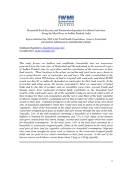 1 Household Food Security and Wastewater-Dependent Livelihood Activities Along the Musi River in Andhra Pradesh, India (Revised