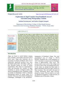 Exploration of Algal Varieties from Panikhaiti Area of Guwahati Using Winogradsky Column