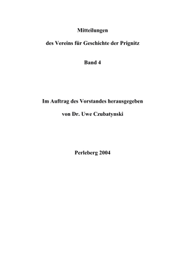 Mitteilungen Des Vereins Für Geschichte Der Prignitz Band 4 Im